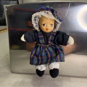Magmatic Handmade Vintage Style Cloth Doll in Navy Plaid Dress